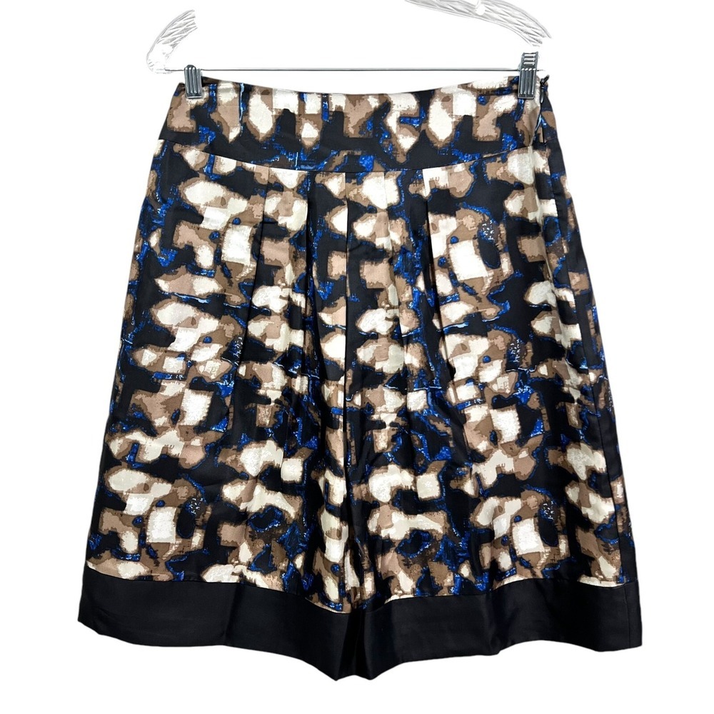 Dana Buchman Womens Silk Skirt Pleated Lined Side Zip Black Brown Blue Size 6*